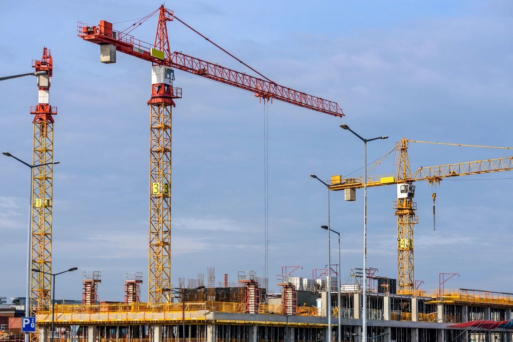 Tower cranes over a construction site