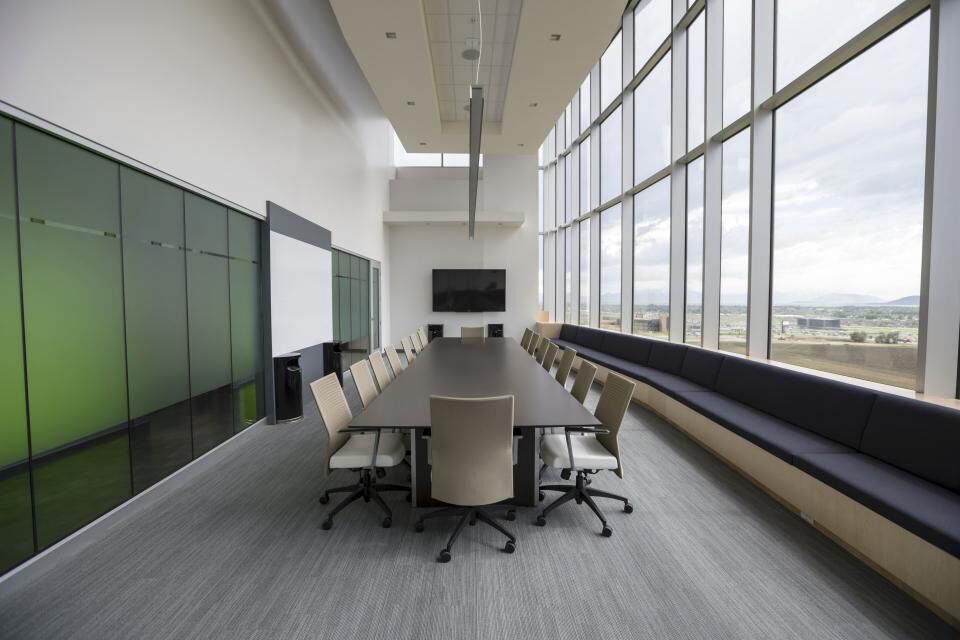 Modern meeting room with glass walls